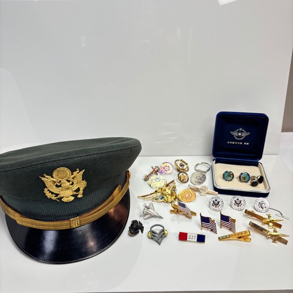 Other - Vintage Military Lot Gold Tone Silver Tone Cap Military Police Pins Cufflink
